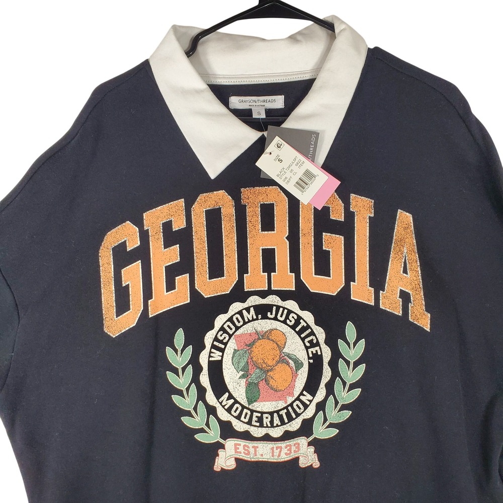 Grayson Threads Georgia Collegiate Polo Collar Sweatshirt Black Small T2952JLSP7